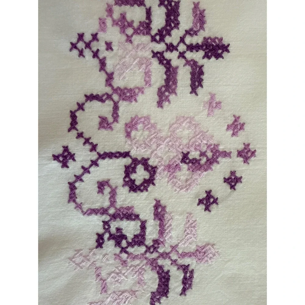 Embroidered Vintage Cotton Standard Pillowcase Set Floral Cross Stitch